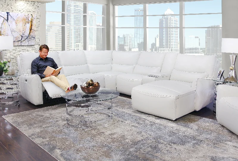 Senna White 6 Piece Leather Zero Gravity Dual Power Reclining Sectional