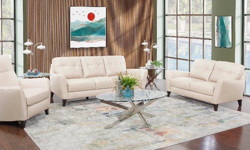 Valentino II Cream 3 Piece Leather Living Room