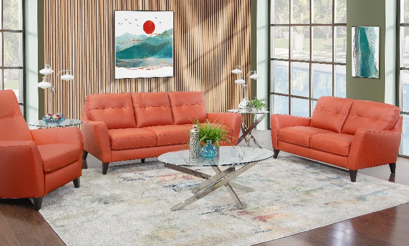 Valentino II Terracotta 3 Piece Leather Living Room